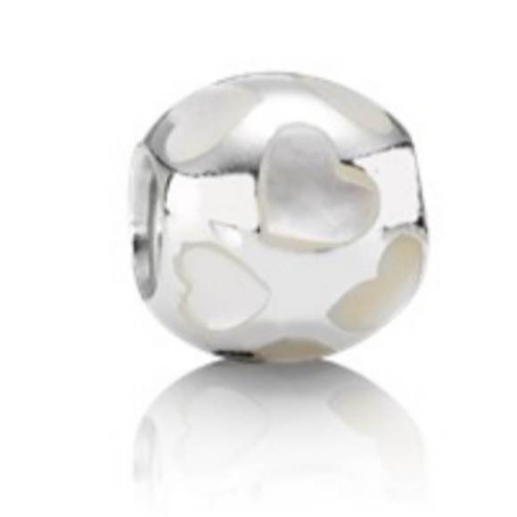 Pandora Love Me White Mother of Pearl Hearts Charm 925 ALE 790398mp - Picture 1 of 7